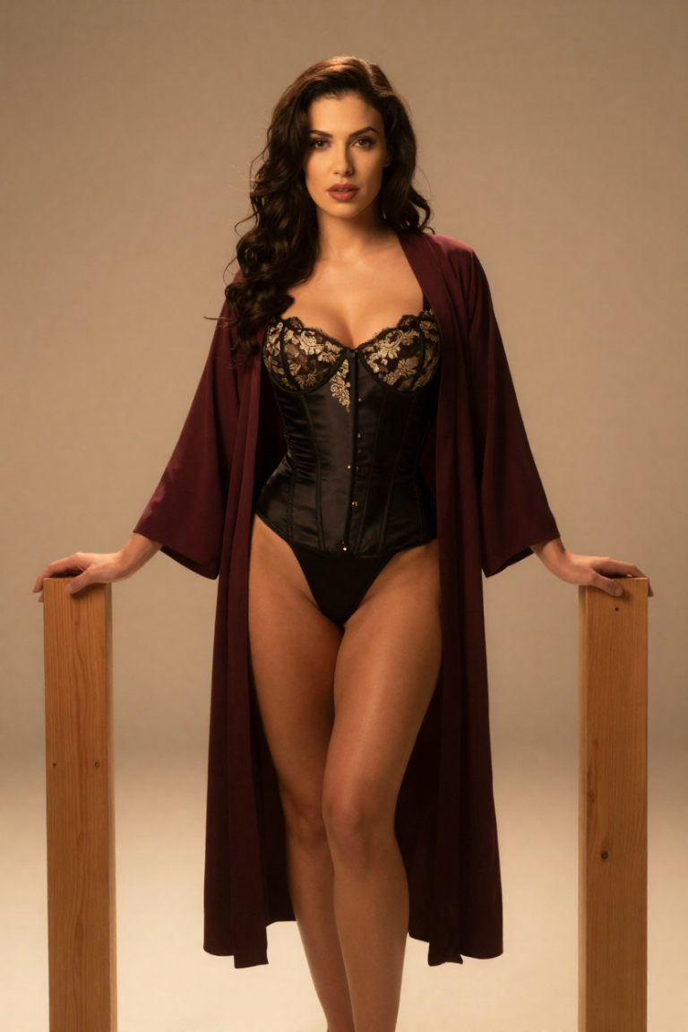Rosa, a fictional 28-year-old muse in a charcoal satin corset in the marker field of Web3Spots